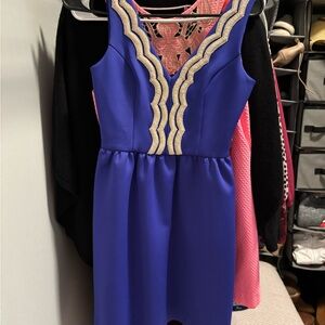 Elegant Blue Dress with Gold Accents